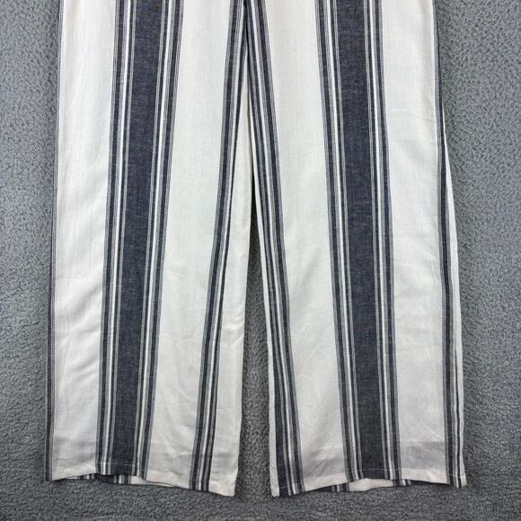 Lavender Brown Linen Pant Medium Wide Leg Beachy Coastal  Nautical Striped Lined - Picture 3 of 11